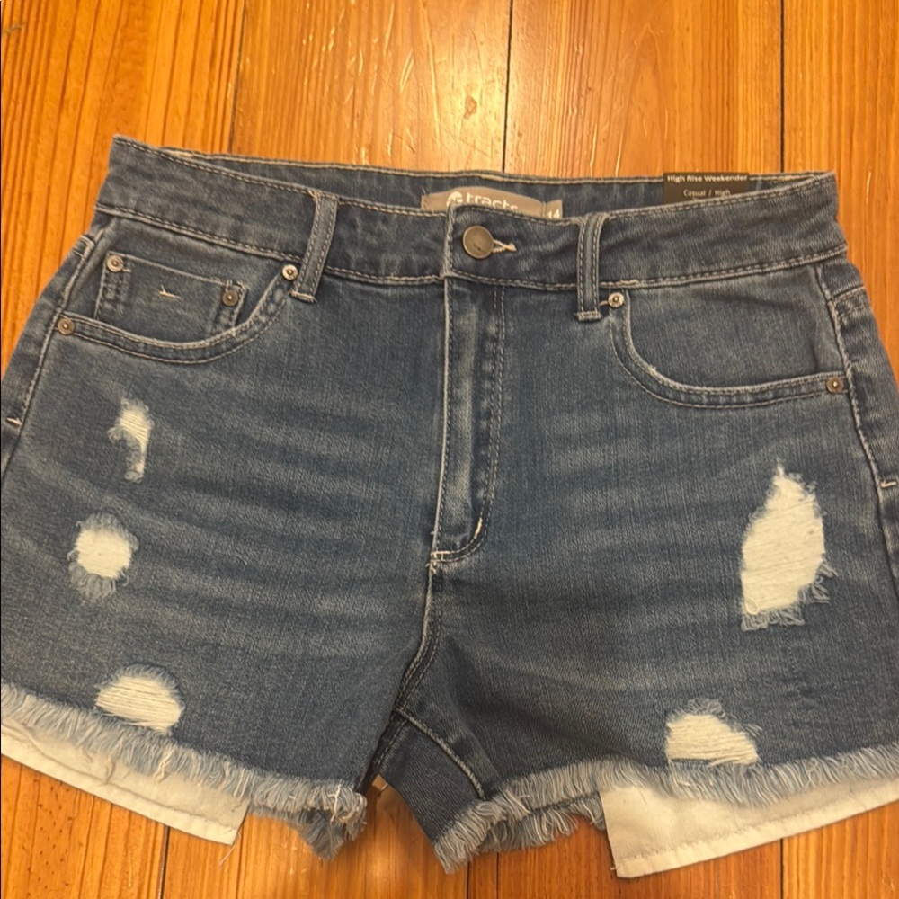 Tractr Blue Denim Cut-Off Shorts with Distressed Details NWT